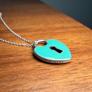 Tiffany & Co. Blue Enamel Heart Padlock Necklace